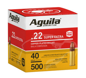 Aguila 1B221115 Super Extra Rimfire 22 LR 40 gr Copper Plated Solid Point 500 Per Box - 640420013138