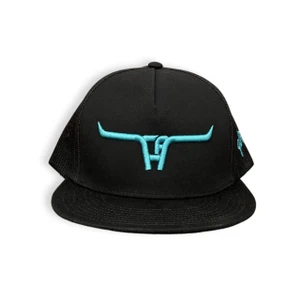 "CA Longhorn" Turquoise Puff - Black/ Black Mesh Snapback Cap -