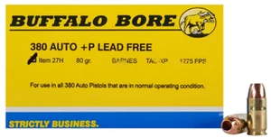 Buffalo Bore Ammunition 27H20 Buffalo-Barnes Strictly Business 380 ACP +P 80 gr Barnes TAC XP Lead Free 20 Per Box/ 12 Case - 651815027081