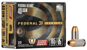 Federal P40HSD1 Premium Personal Defense 40 S&W 165 gr Hydra Shok Deep Hollow Point 20 Per Box - 604544642872