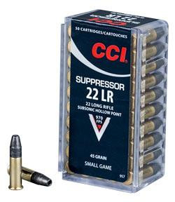 CCI 957 22 LR Suppressor 22 Long Rifle (LR) 45 GR Lead Hollow Point 50 Bx - 076683009579