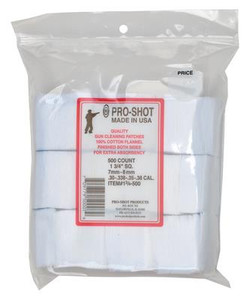 Pro Shot Cotton Flannel Patches 7mm-.38/6mm Benchrest 1.75 Inch Square 500 Per Bag - 709779500079