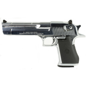 Magnum Research, Desert Eagle, MK19, Single Action, Semi-automatic, Metal Frame Pistol, Full Size, 44 Magnum, 6" Barrel, Steel, Polished Chrome Finish, Silver, Rubber Grips, Fixed Sights, Ambidextrous