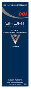 CCI 0027 Short HV 22 Short Copper-Plated Round Nose 29 GR 100Box/50Case - 076683000279