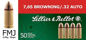 Sellier & Bellot SB32A Handgun 32 ACP 73 GR FMJ 50 Box - 754908500024