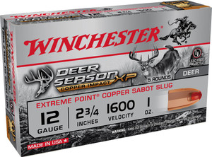 Winchester Ammo X12DSLF Deer Season XP Copper Impact 12 Gauge 2.75" 1 oz Sabot Slug Shot 5 Box - 020892025820