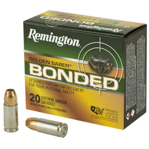 Remington Ammunition GSB9MMDB Golden Saber Bonded 9mm Luger +P 124 gr Brass Jacket Hollow Point (BJHP) 20 Box - 047700494500