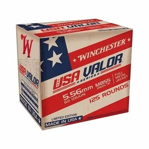 Winchester Ammo USA855125 USA Valor Rifle 5.56x45mm NATO 62 gr Full Metal Jacket Green Tip 125 Box - 020892230798