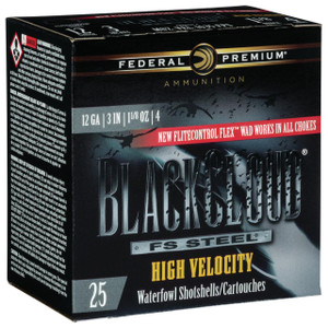 Federal PWBXH1434 Black Cloud FS Steel High Velocity 12 Gauge 3" 1-1/8 oz 4 Shot 25 Box - 604544623437