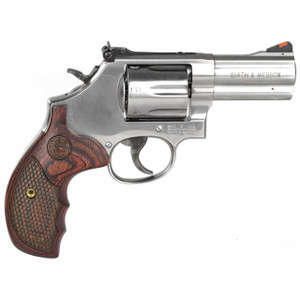 S&W 686 Plus Deluxe .357 Magnum/.38 Smith & Wesson Special +P 3 Inch Barrel Satin Stainless Finish Adjustable White Outline Rear Sight Red Ramp Front Sight 7 Round - 022188141573
