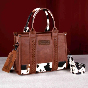 Wrangler Cow Print Concealed Carry Tote/Crossbody Brown - 717012188533