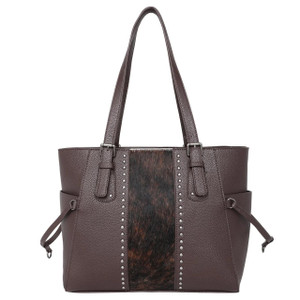 Trinity Ranch Hair-On Leather Studs Collection Concealed Carry Tote Coffee - 9900000306458