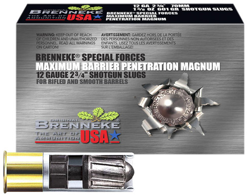 Brenneke SL122MBPM Special Forces Maximum Barrier Penetration Magnum 12 Gauge 2.75" 1 3/8 oz Slug Shot 5 Per Box/ 50 Case - 4030128121420