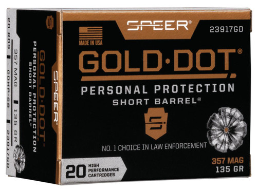 Speer 23917GD Gold Dot Personal Protection Short Barrel 357 Mag 135 gr Hollow Point 20 Per Box/ 10 Case - 604544647358