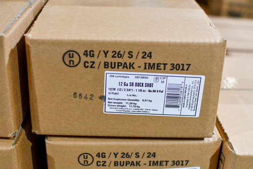 Sellier & Bellot SB12BSG Hunting 12 Gauge 2.75" 9 Pellets 1 1/8 oz 00 Buck Shot 250 Case -