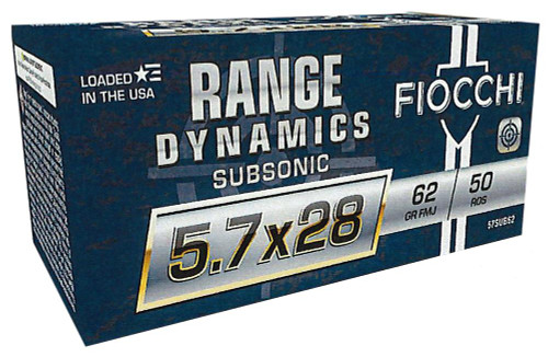 Fiocchi 57SUB62 Range Dynamics Subsonic 5.7x28mm 62gr Full Metal Jacket 50 Per Box - 762344713106
