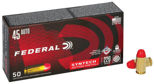 Federal AE45SJAP1 American Eagle Syntech Action Pistol  45ACP 220gr Total Syntech Jacket Flat Nose 50 Per Box/10 Case - 604544624106