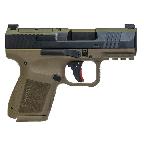 CANIK, METE MC9, Semi-automatic, Striker Fired, Poylmer Frame Pistol, Micro Compact, 9MM, 3.18" Barrel, Matte Finish, Flat Dark Earth Frame, Black Slide, Optic Ready, 10 Rounds, 2 Magazines, Californi