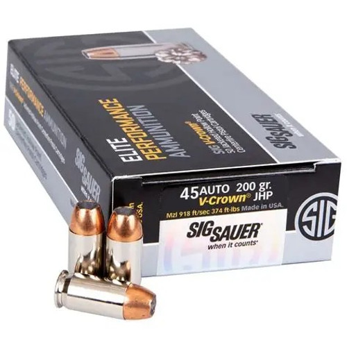 Sig Elite Performance V-Crown .45 ACP 200 Grain Jacketed Hollow Point 50 Per Box - 798681537709