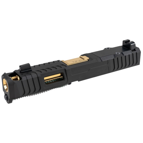 Zaffiri Precision, ZPS.B, Glock 19 Gen 3 Complete Upper Kit, 9MM, Optics Ready Slide, RMR Footprint, G19 Threaded Chunk Ported, Gold Titanium Nitride Finish, HD Fiber Sights, Cerakote Finish, Armor Bl
