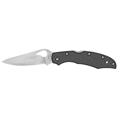 Spyderco BY03PSBK2 Byrd Cara Cara 2 Lightweight 3.75" Folding Drop Point Part Serrated 8Cr13MoV SS Blade Black  Textured FRN Handle Includes Pocket Clip - 716104401581