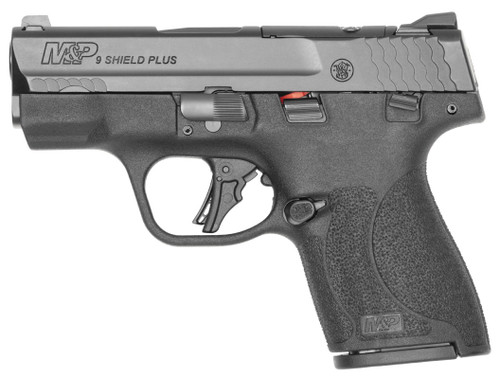 Smith & Wesson, Shield Plus, M&P9, Semi-automatic, Striker Fired Polymer Frame Pistol, Micro-Compact, 9MM, 3.1" Barrel, Armornite Finish, Black, White Dot Sights, Manual Thumb Safety, Flat Face Trigge