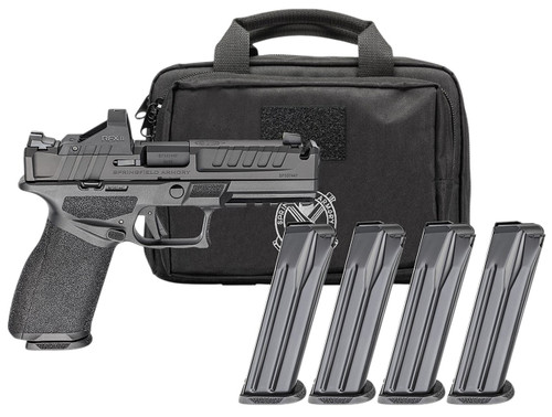 Springfield, Echelon, 4.5F, Semi-automatic, Striker Fired, Polymer Frame Pistol, Full Size, 9MM, 4.5" Integrally Compensated Barrel, Melonite Finish, Black, Optics Ready Slide, Front White Dot Sight,