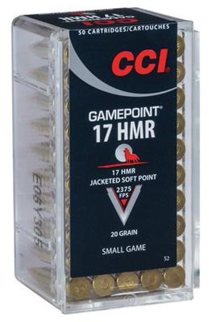 CCI 0052 Small Game 17 (HMR) 20 GR Jacketed Soft Point 50 Bx - 076683000521