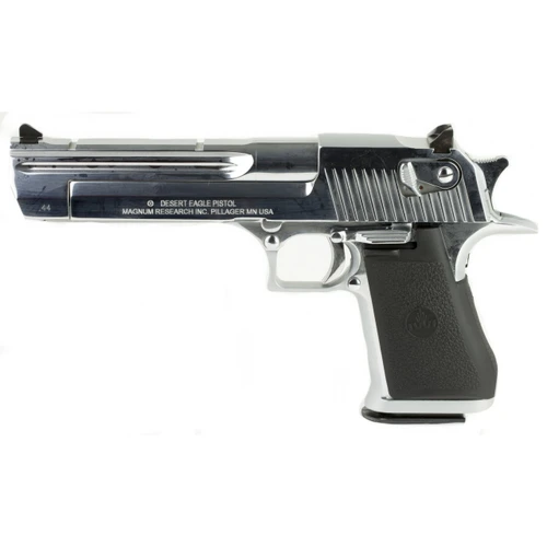 Magnum Research, Desert Eagle, MK19, Single Action, Semi-automatic, Metal Frame Pistol, Full Size, 44 Magnum, 6" Barrel, Steel, Polished Chrome Finish, Silver, Rubber Grips, Fixed Sights, Ambidextrous