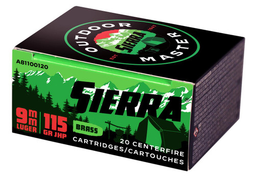 Sierra A81100120 Outdoor Master 9mm Luger 115 gr Jacket Hollow Point Sport Master 20 Box - 092763600139