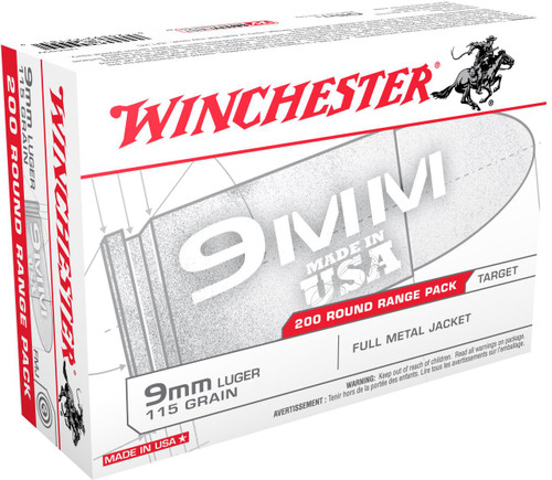 Winchester Ammo USA9W USA  9mm Luger 115 gr Full Metal Jacket (FMJ) 200 Bx/5 Cs (Range Pack) - 020892221819