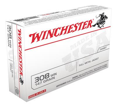 Winchester USA Brand .308 Winchester 147 Grain Full Metal Jacket Boattail 20 Box - 020892212633