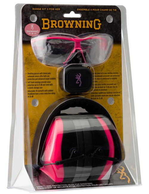 Browning 126373 Range Kit Earmuff/Plugs/Glasses 27/31 dB Pink - 023614415268