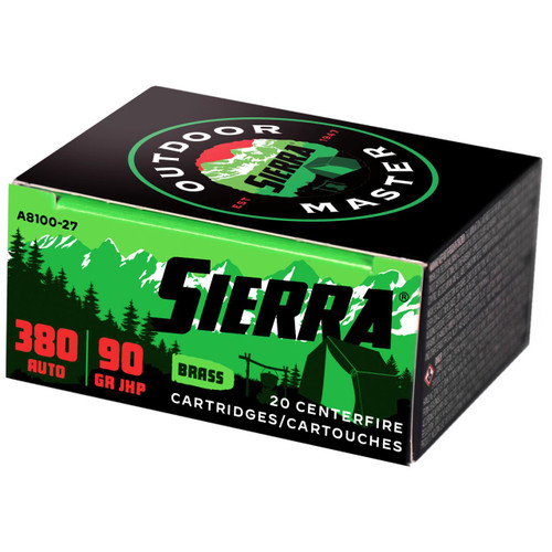 Sierra A810027 Outdoor Master  380 ACP 90 gr Jacket Hollow Point Sport Master 20 Bx/ 10 Cs - 092763600160