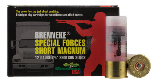 Brenneke SL122SFM Special Forces Short Magnum  12 Gauge 2.75" 1 1/4 oz Slug Shot 5 Bx/ 50 Cs - 4030128120683