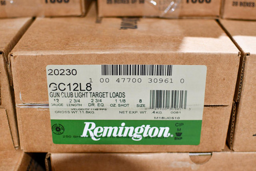 Remington Ammunition GC12L8 Gun Club 12 Gauge 2.75" 1-1/8 oz 8 Shot 250 Case - 047700309613
