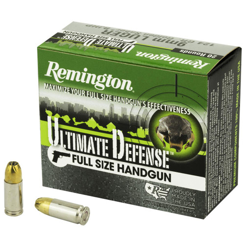 Remington Ultimate Home Defense 9mm 124 Grain Brass Jacketed Hollow Point 20 Box - 047700419404