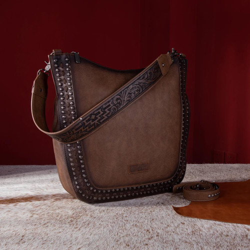 Wrangler Rivets Concealed Carry Oversize Hobo/Crossbody -Coffee - 717012181916