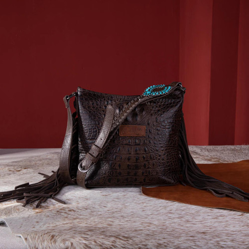 Wrangler Crocodile Print Concealed Carry Small Crossbody Bag Coffee - 717012188779