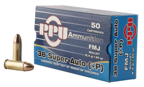PPU PPH38SU Handgun  38 Super +P 130 gr Full Metal Jacket 50 Per Box - 8605003813118