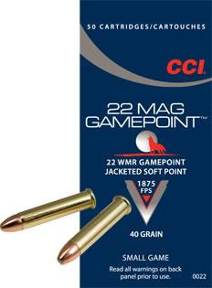 CCI 0022 22Win Mag 40GR Gamepoint Jacketed Soft Point 50Box