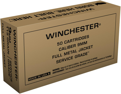 Winchester Ammo SG9W Service Grade Target 9mm Luger 115 gr Full Metal Jacket (FMJ) 50 Per Box