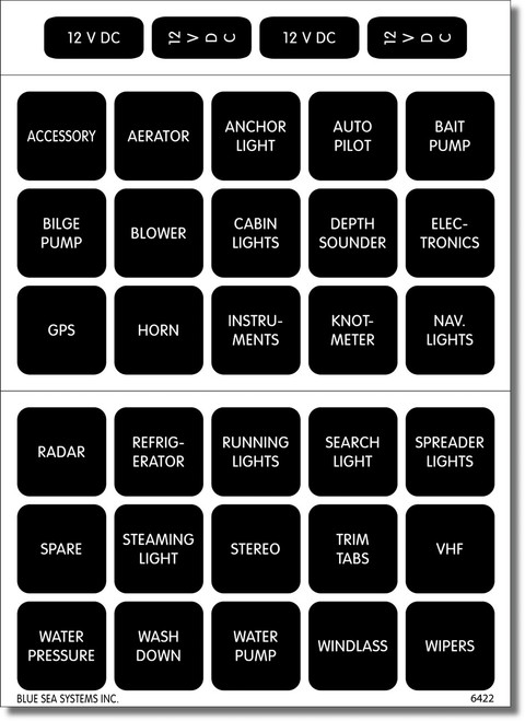 Blue Sea 4215 Waterproof DC Label Kit - 30 Black Square Labels V1