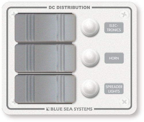 Blue Sea Contura Water Resistant 12V DC Circuit Breaker Panel - White