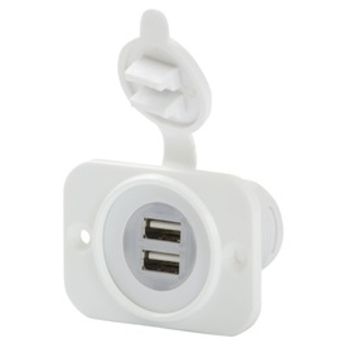Dual USB Charger Receptacle 12-24V, White, OEM
