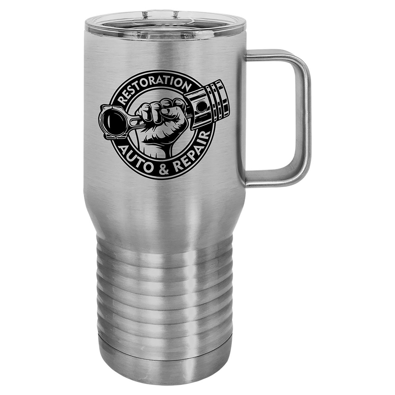 Stainless Steel Custom Tapered Travel Mug w/ Metal Handle - 20 oz.