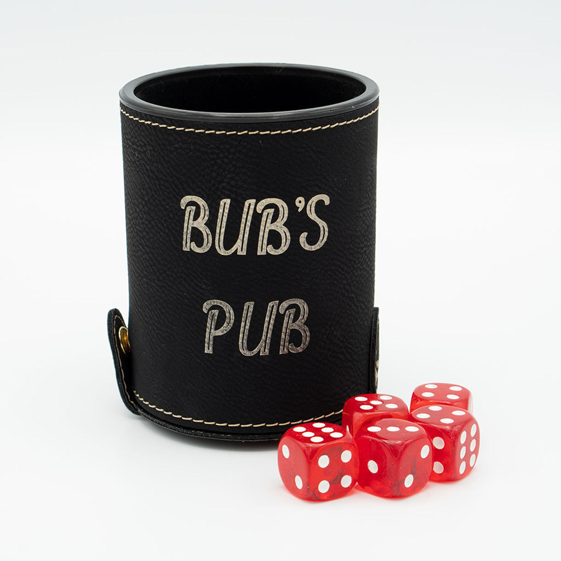 Custom Engraved Leatherette Dice Cup with 5 Dice