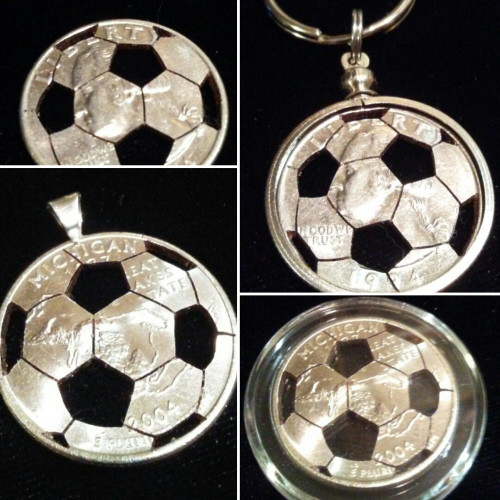 Soccer Ball Coin as a Cut Out, Flip Coin, Pendant, or KeyRing