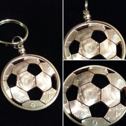 Soccer Ball Half $ Coin as a Cut Out, Flip Coin, Pendant, or KeyRing
