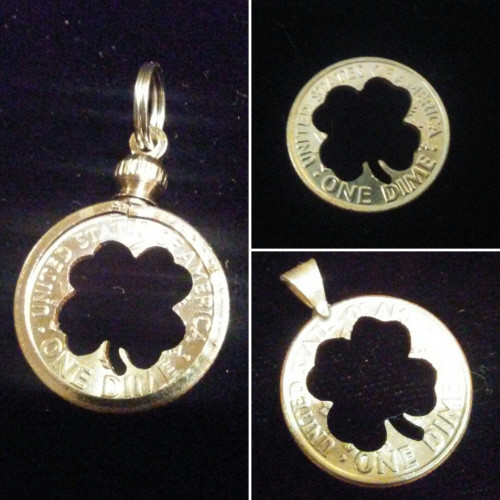 Clover in Dime Cut Out, Pendant or KeyRing